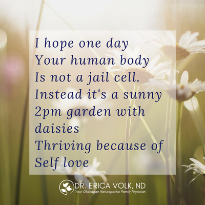 Quote: I hope one day your human body is not a jail cell. Instead it's a sunny 2pm garden with daisies thriving because of self-love. 